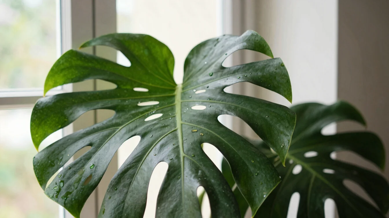 Sunlight filtering through a window onto a Monstera Deliciosa, hi